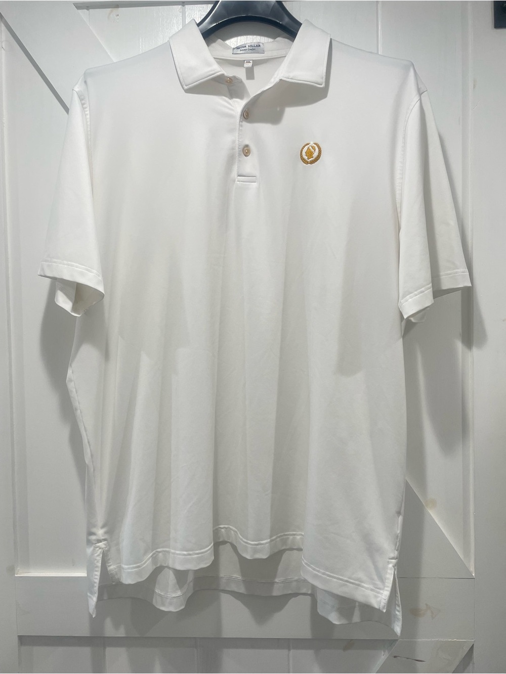 Peter Millar Summer Comfort White Roman Caesar Polo Shirt - 2XL Gold Embroidery